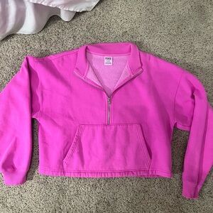PINK Victoria's Secret Hot Pink Cropped Fleece Pullover